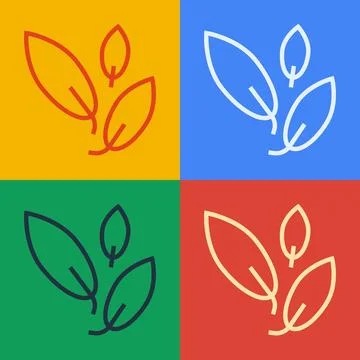 Pop art line Tea leaf icon isolated on color background. Tea leaves.  Vector Stock Illustration