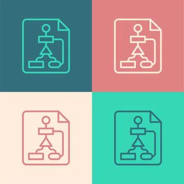 Pop art line Tile flowchart for program design or process management plan icon Illustration