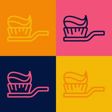 Pop art line Toothbrush with toothpaste icon isolated on color background Stock Illustration