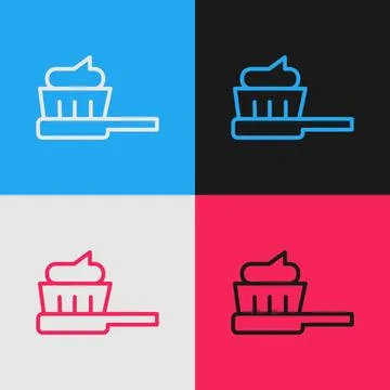 Pop art line Toothbrush with toothpaste icon isolated on color background Stock Illustration