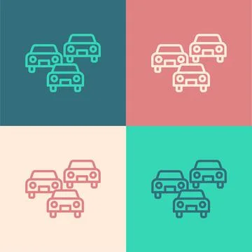 Pop art line Traffic jam on the road icon isolated on color background. Road Stock Illustration