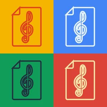 Pop art line Treble clef icon isolated on color background. Vector Illustrazione stock