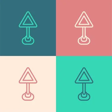 Pop art line Triangle warning blank icon isolated on color background. Traffic Stock Illustration