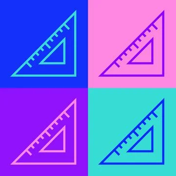 Pop art line Triangular ruler icon isolated on color background. Straightedge イラスト素材
