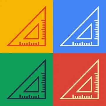 Pop art line Triangular ruler icon isolated on color background. Straightedge Illustrazione stock