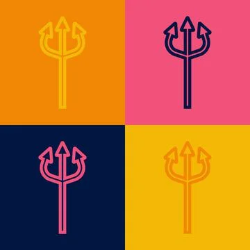 Pop art line Trident devil icon isolated on color background. Happy Halloween Stock Illustration