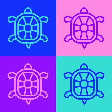Pop art line Turtle icon isolated on color background. Vector Stock Illustration