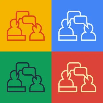 Pop art line Two sitting men talking icon isolated on color background. Speech Stock Illustration
