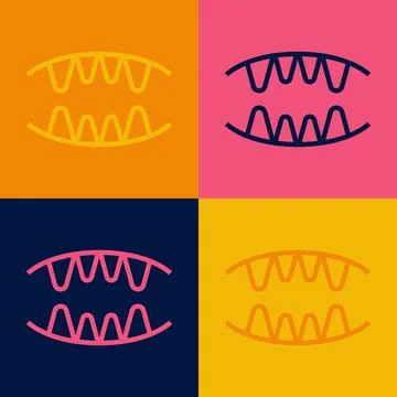 Pop art line Vampire teeth icon isolated on color background. Happy Halloween Illustrazione stock