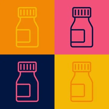 Pop art line Vitamin complex of pill capsule icon isolated on color backgro.. Stockillustratie