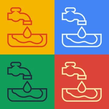 Pop art line Water problem icon isolated on color background. Poor countries Illustrazione stock