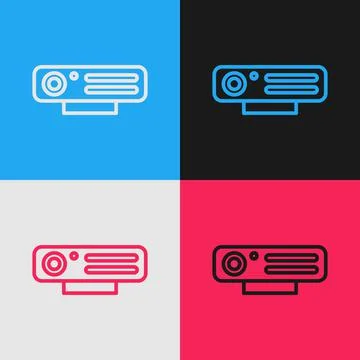 Pop art line Web camera icon isolated on color background. Chat camera. Webcam Stock Illustration