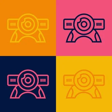 Pop art line Web camera icon isolated on color background. Chat camera. Webcam 스톡 일러스트