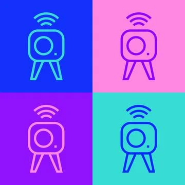Pop art line Web camera icon isolated on color background. Chat camera. Web.. Stock Illustration