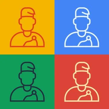 Pop art line Wizard warlock icon isolated on color background.  Vector Stock-Illustration