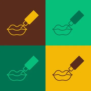 Pop art Lip augmentation icon isolated on color background. Hyaluronic acid lips 스톡 일러스트