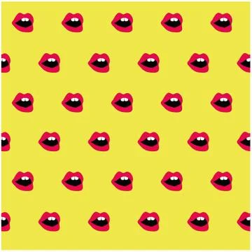 Pop art lips background open mouth with teeth Stock Illustration