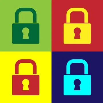 Pop art Lock icon isolated on color background. Padlock sign. Security, saf.. Stock Illustration