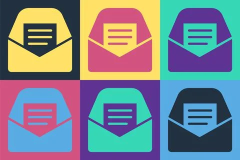 Pop art Mail and e-mail icon isolated on color background. Envelope symbol e Stock-Illustration