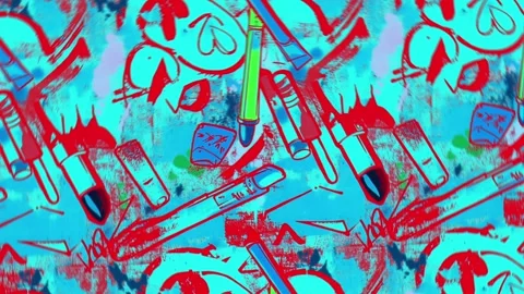 Pop art makeup tools on street art canvas – Rotation motion Stock Footage 308175446