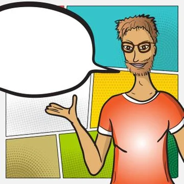 Pop Art man Face with Comic Speech Bubble Stock Illustration