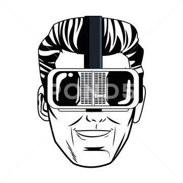 Pop art man face with virtual reality glasses Stock Illustration