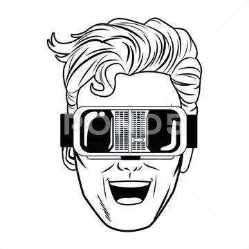 Pop art man face with virtual reality glasses Stock Illustration