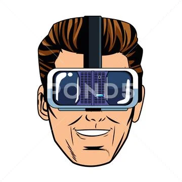 Pop art man face with virtual reality glasses Stock Illustration
