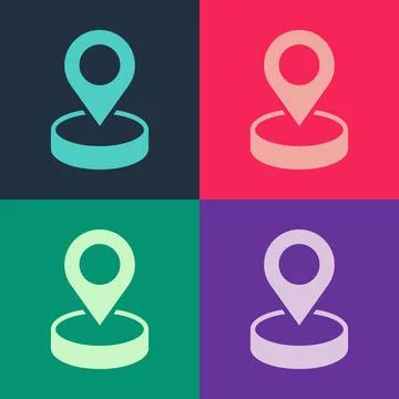 Pop art Map pin icon isolated on color background. Navigation, pointer, location 스톡 일러스트