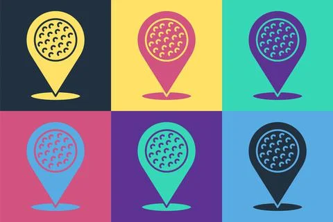 Pop art Map pointer with golf sport club icon isolated on color background イラスト素材