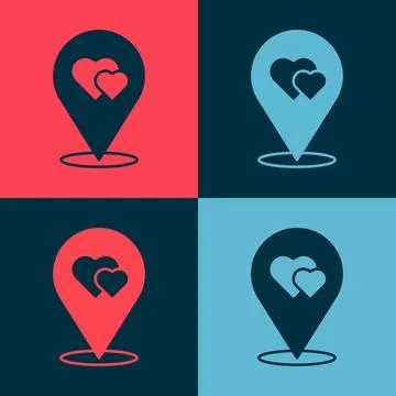Pop art Map pointer with heart icon isolated on color background. Valentines day イラスト素材
