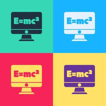 Pop art Math system of equation solution on computer monitor icon isolated on 스톡 일러스트