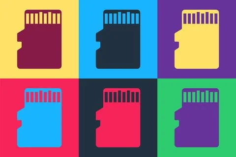 Pop art Micro SD memory card icon isolated on color background. Vector Ilustración de archivo