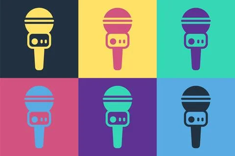 Pop art Microphone icon isolated on color background. On air radio mic microp Stock Illustration