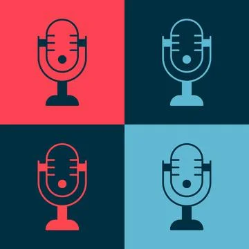 Pop art Microphone icon isolated on color background. On air radio mic micr.. Illustrazione stock
