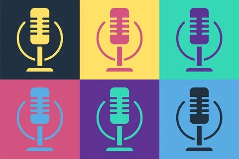 Pop art Microphone icon isolated on color background. On air radio mic micr.. Stock Illustration