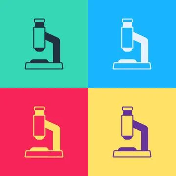 Pop art Microscope icon isolated on color background. Chemistry, pharmaceut.. Stock Illustration