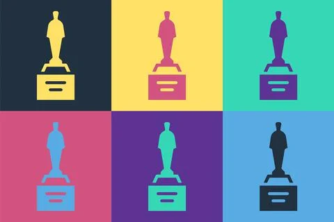 Pop art Movie trophy icon isolated on color background. Academy award icon 스톡 일러스트