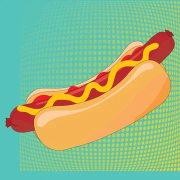 Pop Art multicolored background with hot dog Stock Illustration