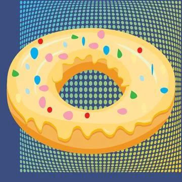 Pop Art multicolored background with white cream donut Stock Illustration