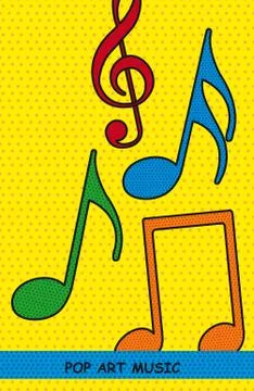 Pop art musical notes over yellow background. vector illustration Stock Illustration