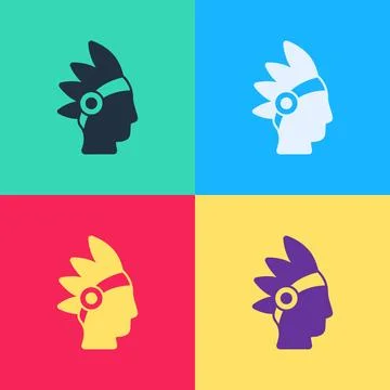 Pop art Native American Indian icon isolated on color background.  Vector Stock Illustration
