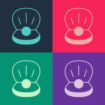 Pop art Natural open shell with pearl icon isolated on color background. Scallop Illustrazione stock