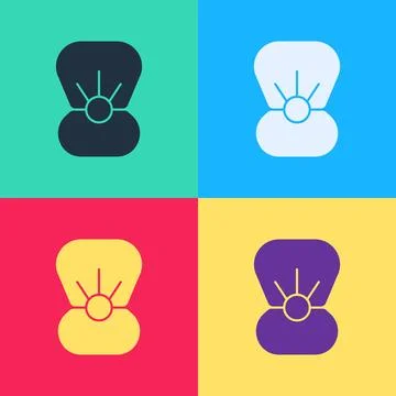 Pop art Natural open shell with pearl icon isolated on color background. Scallop Stock Illustration