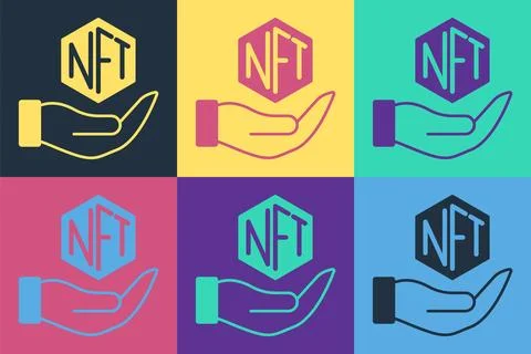 Pop art NFT Digital crypto art icon isolated on color background. Non fungi.. 스톡 일러스트