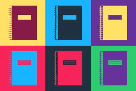 Pop art Notebook icon isolated on color background. Spiral notepad icon. School Stock Illustration