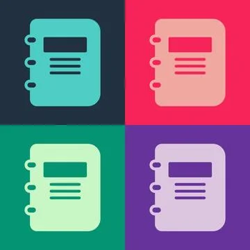 Pop art Notebook icon isolated on color background. Spiral notepad icon. Sc.. Ilustración de archivo