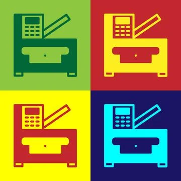 Pop art Office multifunction printer copy machine icon isolated on color Stock Illustration