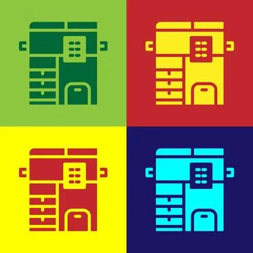 Pop art Office multifunction printer copy machine icon isolated on color Stock Illustration