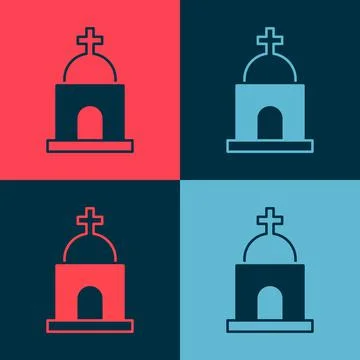 Pop art Old crypt icon isolated on color background. Cemetery symbol. Ossuary or Ilustración de archivo